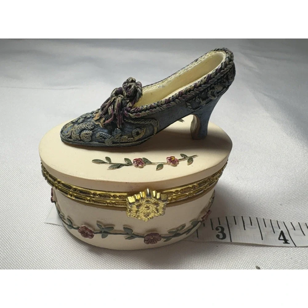 Vintage Style Trinket Box with Victorian Shoe Lid-Floral Porcelain Keepsake box